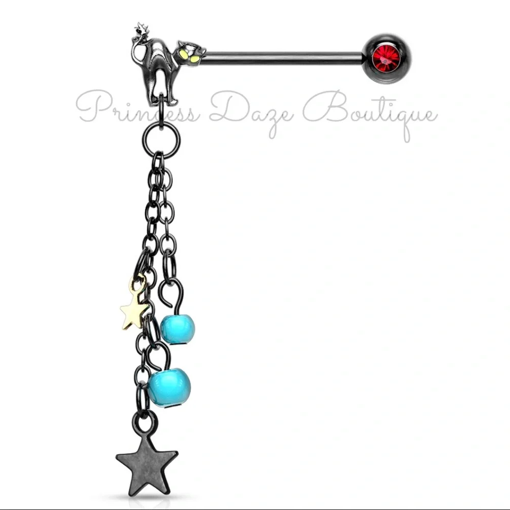 Black Cat Star Dangle Nipple Ring‎ Set